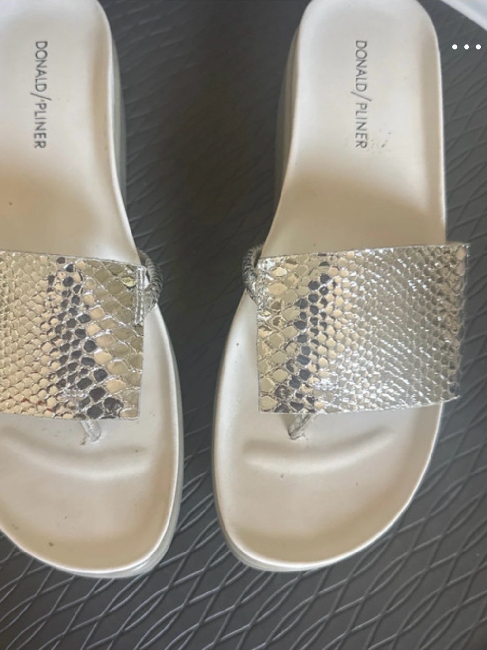 Donald J. Pliner Silver Metallic Snake-Print Slide Sandals